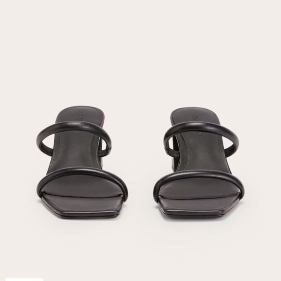 Everlane Shoes Double Strap Heel in Black Leather Minimalist Neutral Womens 9.5 - Picture 4 of 12